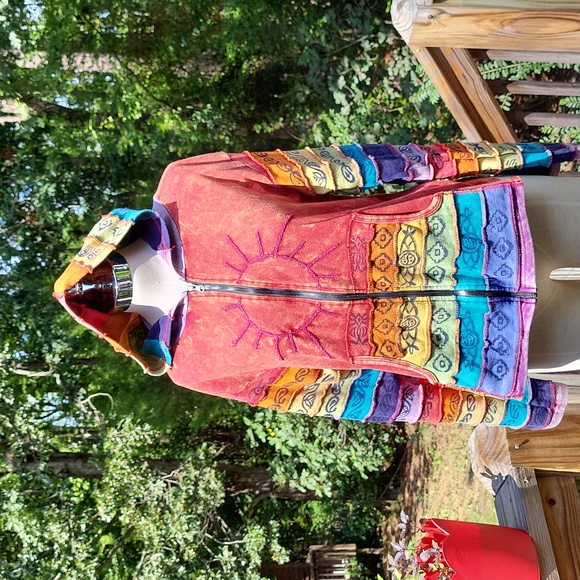 Ladies tie dye cotton zip hoodie, boho, layered stitching, multicolored, sz XL - Picture 2 of 14